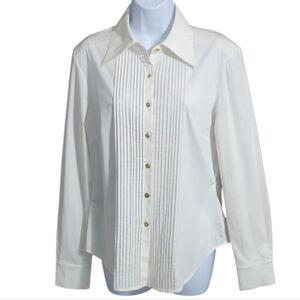 St. John White Tuxedo Shirt with Gold Detail NWT